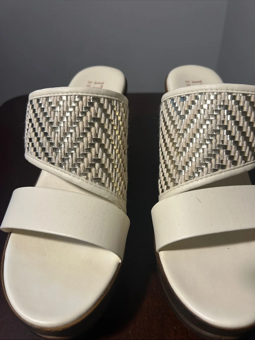 Italian Shoemakers Cream Woven Strap Slide Sandals